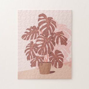 Tropisch Plant. Monstera (roze en pruimen) Legpuzzel