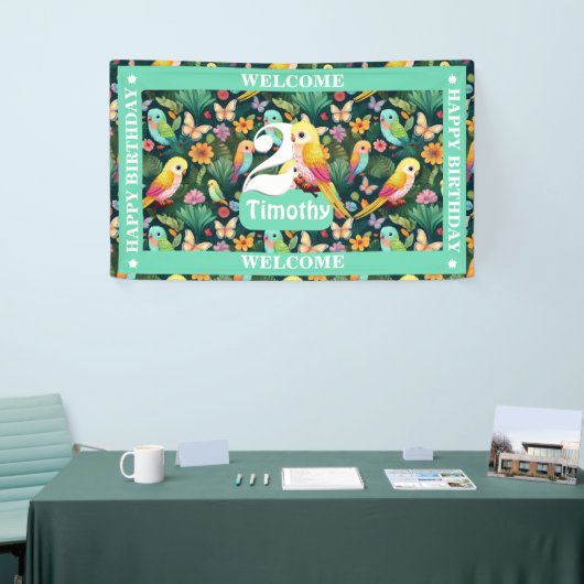 Tropisch Plezier: Vier de Perfecte 2e Verjaardag Spandoek (Beurs)