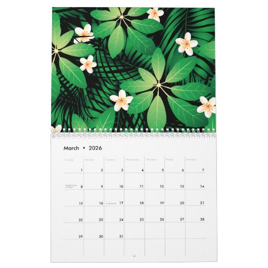 Tropisch plummeriebos kalender (Mar 2026)