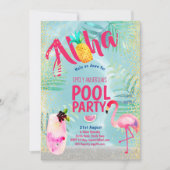 Tropisch POOL FEEST Flamingo  Ananas Aloha Luau Kaart (Voorkant)