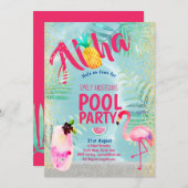 Tropisch POOL FEEST Flamingo  Ananas Aloha Luau Kaart (Voorkant / Achterkant)