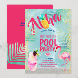 Tropisch POOL FEEST Flamingo  Ananas Aloha Luau Kaart