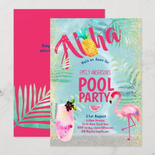 Tropisch POOL FEEST Flamingo  Ananas Aloha Luau Kaart