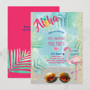 Tropisch POOL FEEST Flamingo  Ananas Aloha Luau Kaart