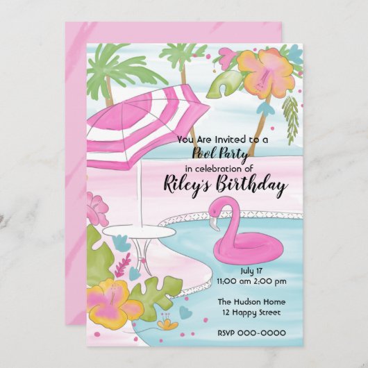 Tropisch Pool Feest Kaart (Voorkant / Achterkant)