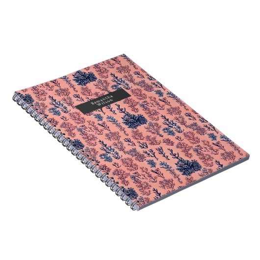 Tropisch Preppy Blue- en Coral Pattern Notitieboek (Rechterzijde)
