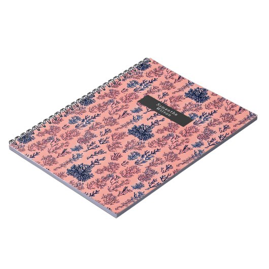 Tropisch Preppy Blue- en Coral Pattern Notitieboek (Linkerzijde)