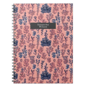 Tropisch Preppy Blue- en Coral Pattern Notitieboek