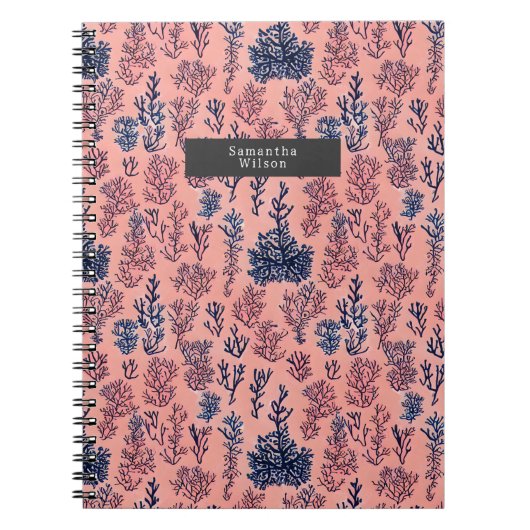 Tropisch Preppy Blue- en Coral Pattern Notitieboek (Voorkant)