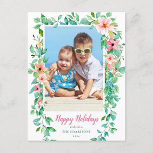 Tropisch Prettige feestdagen 1-Foto Floral Briefkaart