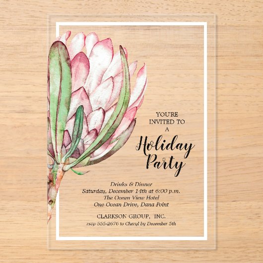 Tropisch Protea Kerstfeest Acryl Uitnodigingen (Voorkant)