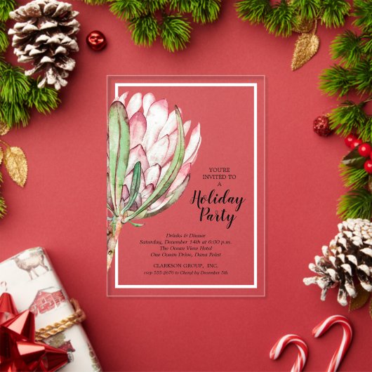 Tropisch Protea Vakantie Kerstfeest Acryl Uitnodigingen (Insity (Feestdagen))