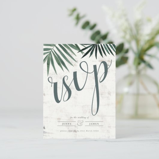 Tropisch rammelblad rsvp, waterverf nodig briefkaart (Staand voorkant)