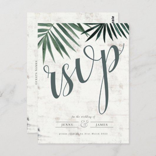 Tropisch rammelblad rsvp, waterverf nodig briefkaart (Voorkant / Achterkant)