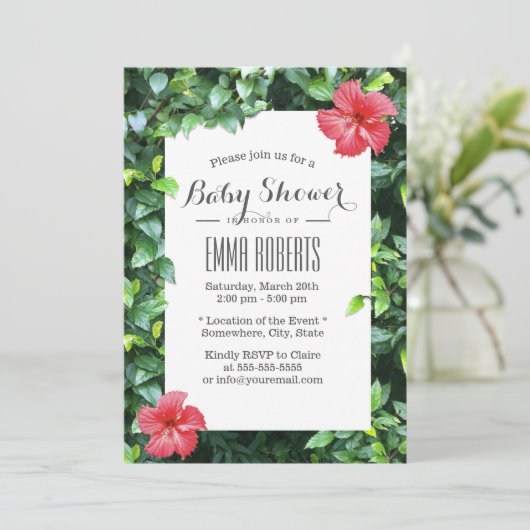 Tropisch Red Hibiscus Flowers Baby shower Kaart (Staand voorkant)