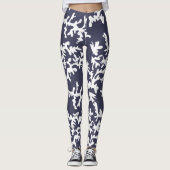 Tropisch Reef Blauw Wit Koraal Print Leggings (Voorkant)