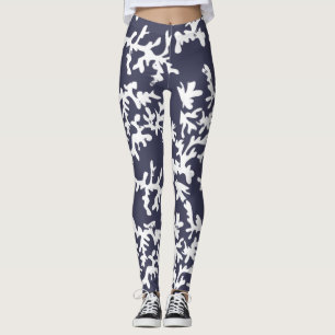 Tropisch Reef Blauw Wit Koraal Print Leggings