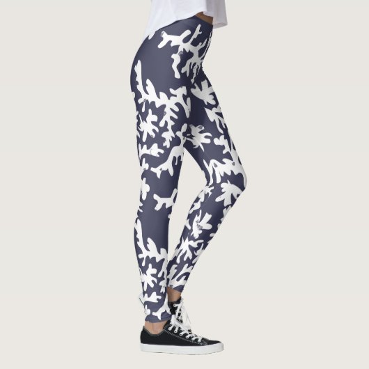 Tropisch Reef Blauw Wit Koraal Print Leggings (Rechts)