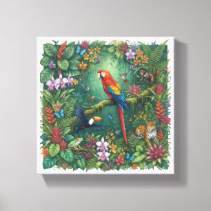 Tropisch regenwoud Ara Toekan Jaguar Kunst Canvas Afdruk