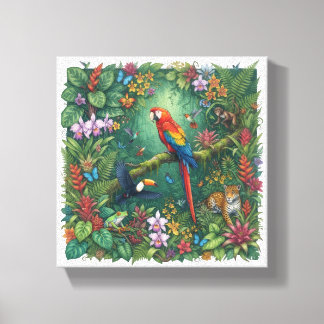 Tropisch regenwoud Ara Toekan Jaguar Kunst Canvas Afdruk