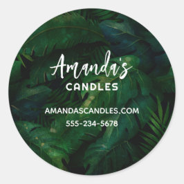 Tropisch regenwoud blad groen bladeren bedrijf ronde sticker
