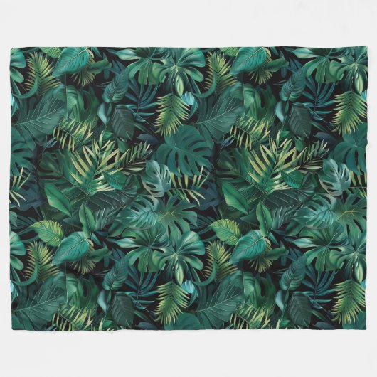 Tropisch regenwoud bladeren fleece deken (Voorkant (Horizontaal))