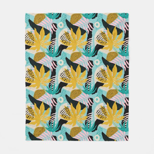Tropisch regenwoud bladeren patroon fleece deken (Voorkant)