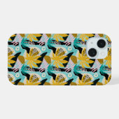 Tropisch regenwoud bladeren patroon iPhone 15 case (Achterkant horizontaal)