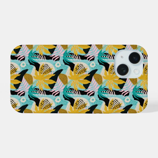 Tropisch regenwoud bladeren patroon iPhone 15 case (Achterkant horizontaal)
