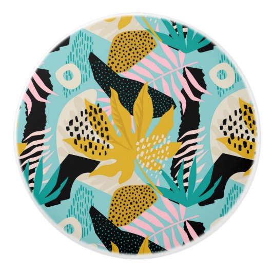 Tropisch regenwoud bladeren patroon keramische knop (Voorkant)