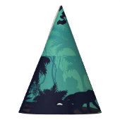 Tropisch regenwoud, jaguar avond achtergrond. feesthoedjes (Links)