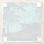 Tropisch regenwoud, jaguar avond achtergrond. glazen onderzetter (Achterkant)