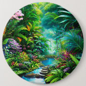 Tropisch regenwoud met bomen en bloemen ronde button 6,0 cm (Voorkant)