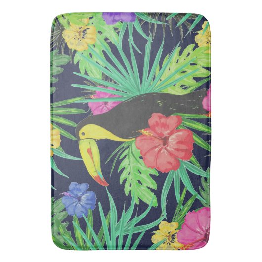 Tropisch regenwoud met tucan en bladeren badmat (Voorkant Verticaal)