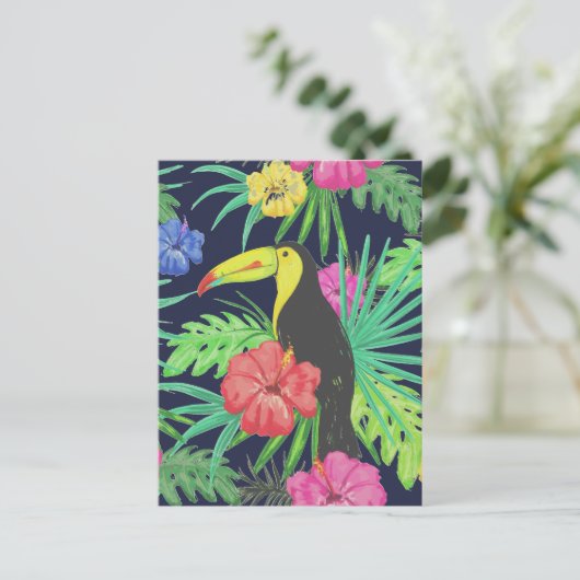 Tropisch regenwoud met tucan en bladeren briefkaart (Staand voorkant)