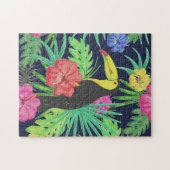 Tropisch regenwoud met tucan en bladeren legpuzzel (Horizontaal)