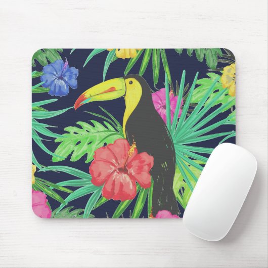 Tropisch regenwoud met tucan en bladeren muismat (Met muis)