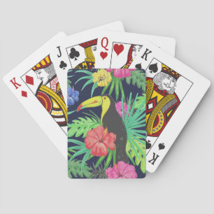Tropisch regenwoud met tucan en bladeren pokerkaarten