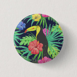 Tropisch regenwoud met tucan en bladeren ronde button 3,2 cm