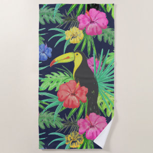 Tropisch regenwoud met tucan en bladeren strandlaken