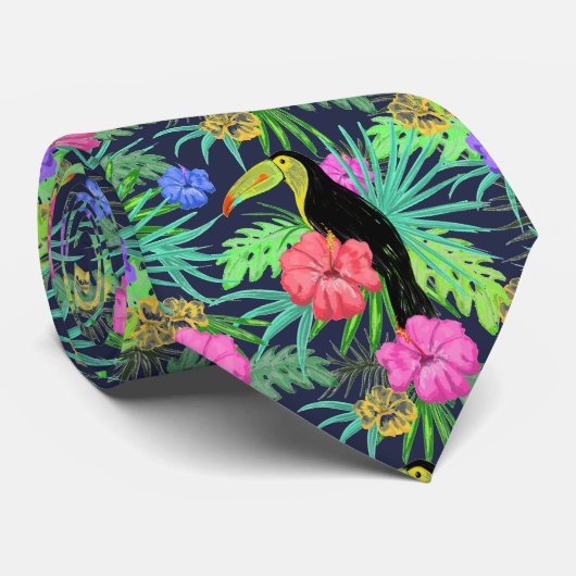 Tropisch regenwoud met tucan en bladeren stropdas (Opgerold)