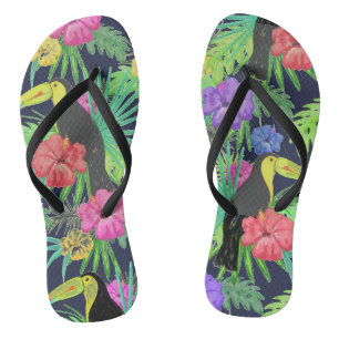 Tropisch regenwoud met tucan en bladeren teenslippers