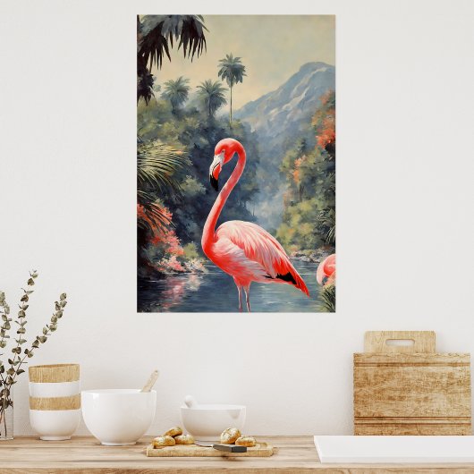 Tropisch regenwoud roze flamingo  poster (Keuken)