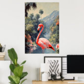 Tropisch regenwoud roze flamingo  poster (Thuiskantoor)