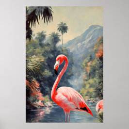 Tropisch regenwoud roze flamingo  poster