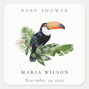 Tropisch regenwoud Toekan Lof Baby Shower Vierkante Sticker