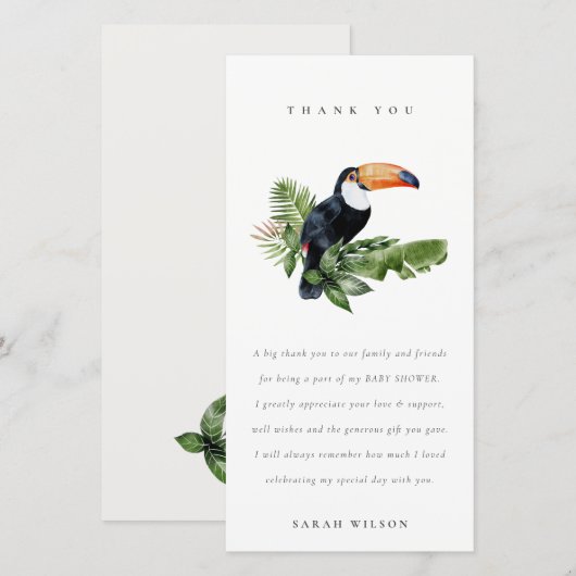 Tropisch regenwoud Toucan-Baby shower Bedankkaart (Voorkant / Achterkant)