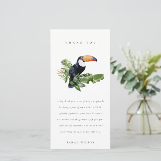 Tropisch regenwoud Toucan-Baby shower Bedankkaart (Staand voorkant)