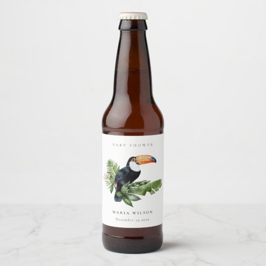 Tropisch regenwoud Toucan-Baby shower Bier Etiket (Voorkant)