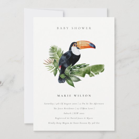 Tropisch regenwoud Toucan-Baby shower uitnodigen Bedankkaart (Voorkant)
